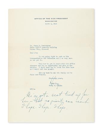 TRUMAN, HARRY S. Group of 8 Typed Letters Signed, Harry or in full, 7 as President, including 3 with holograph postscript, to James M